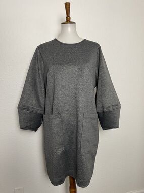 LDT Shift Dress Mini Grace Lantern Sleeve Stretch Knit
